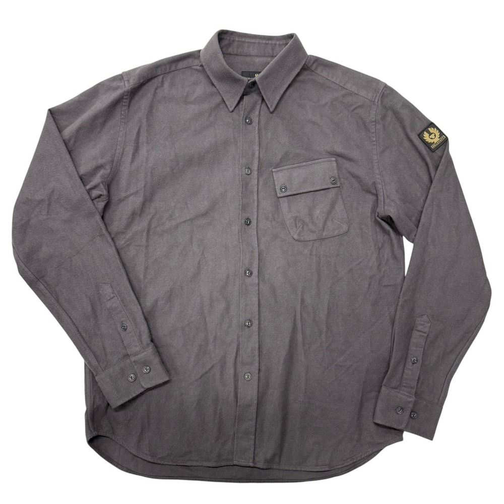 Belstaff Pitch Shirt Iron Charcoal Grey Brushed Cotton Flannel Button Up Mens XL